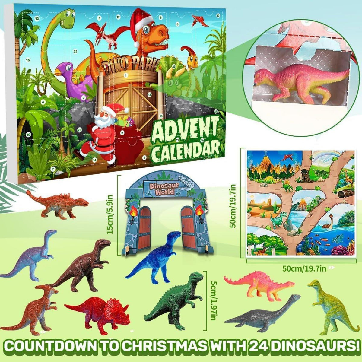Dinosaurier Adventskalender 2024 mit 24 Figuren für Kinder