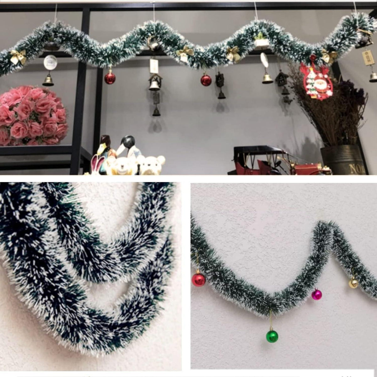 10M Weihnachtsgirlande Grün Metallisch Lametta für Weihnachtsbaum Party Kranz