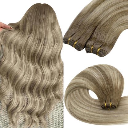 Echthaar Tressen Ombre 50cm - Hellbraun/Platinblond