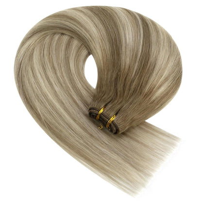 Echthaar Tressen Ombre 50cm - Hellbraun/Platinblond