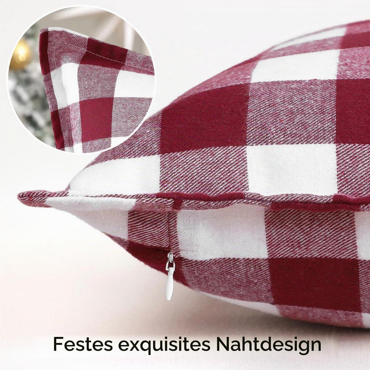 Weihnachtliche Tartan Kissenbezüge 2er Set Rot Weiß 40x40cm