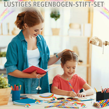 Regenbogen Stift Set 36tlg. mit Radiergummis & Schlüsselanhänger