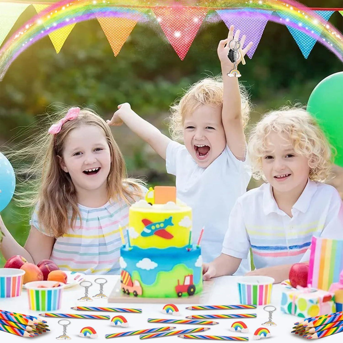 Regenbogen Stift Set 36tlg. mit Radiergummis & Schlüsselanhänger