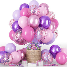 60x 12 Zoll Luftballons Set Hot Pink Lila Rosa Konfetti Metallic