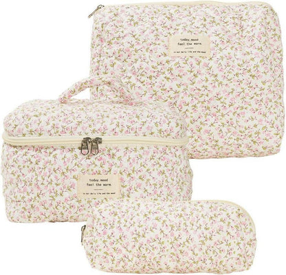 3-teiliges Aesthetic Kosmetiktaschen-Set Blumenmuster mit Kulturtasche