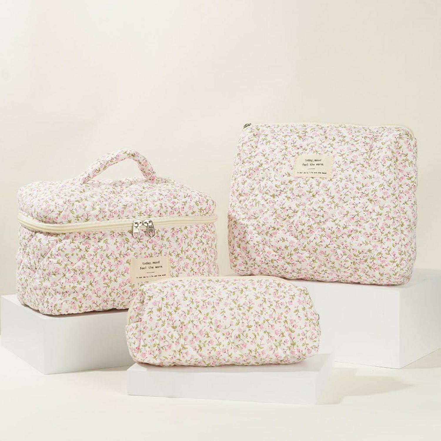 3-teiliges Damen Kosmetiktaschen-Set Blumenmuster Baumwolle