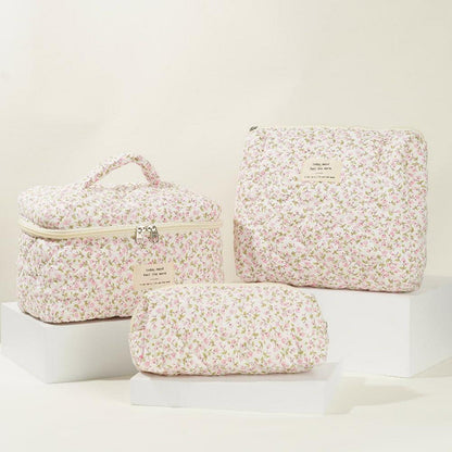 3-teiliges Damen Kosmetiktaschen-Set Blumenmuster Baumwolle