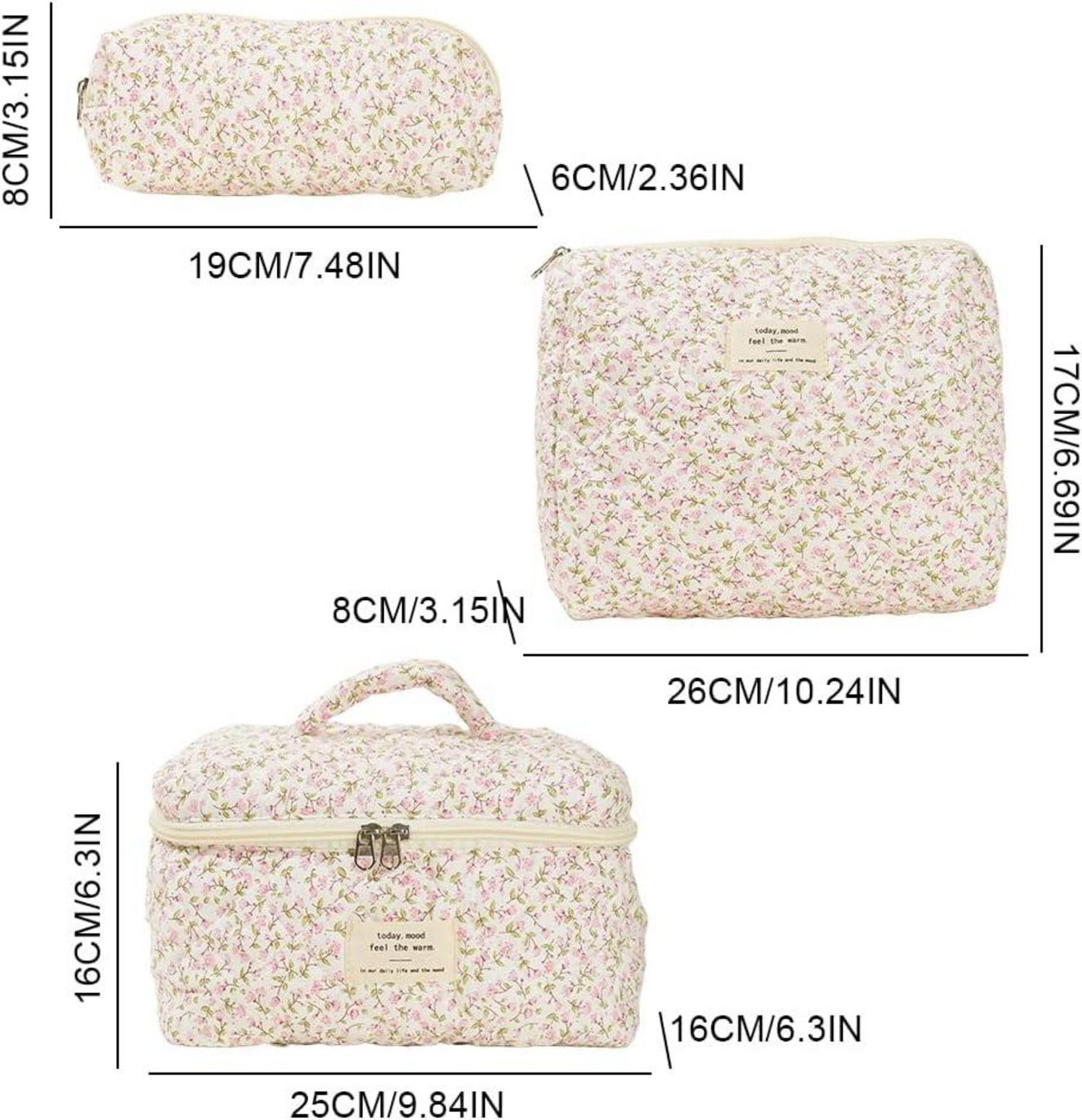 3-teiliges Kosmetiktasche Set Blumenmuster Reise Make up Bag Aesthetic Stuff