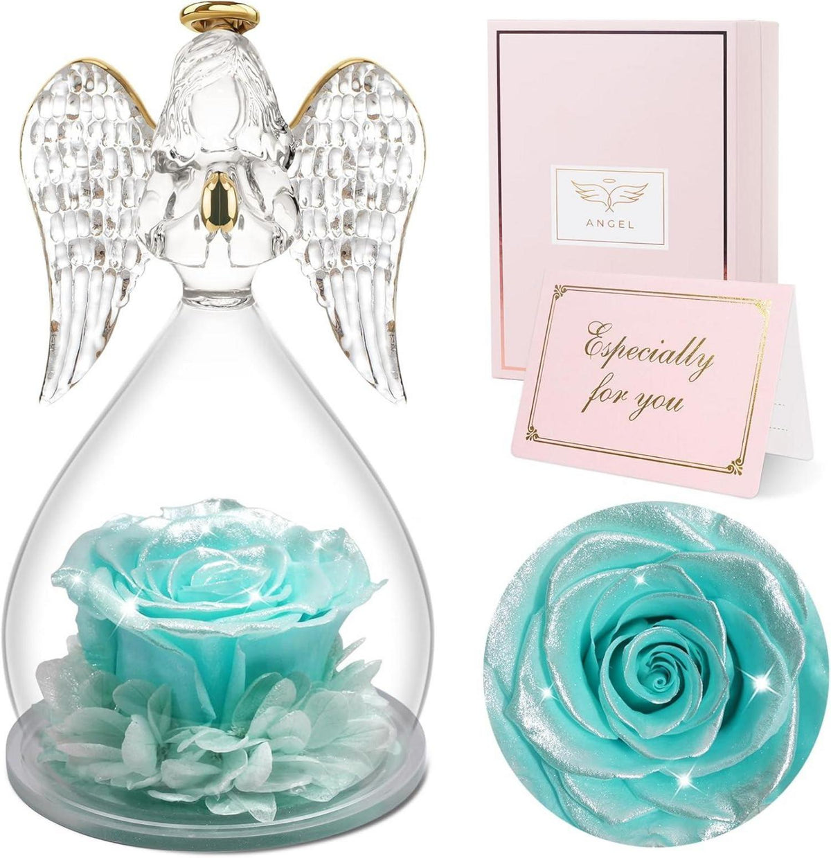 Ewige Rose Engel Glasdom Geschenkbox Rose Handgemacht Holzsockel