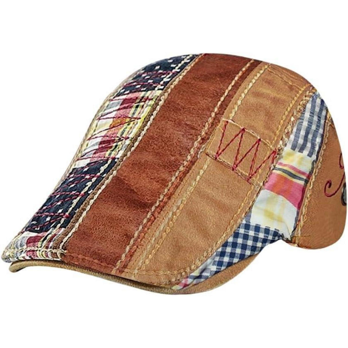 Herren Patchwork Flatcap Vintage Newsboy Cap Beige M-L