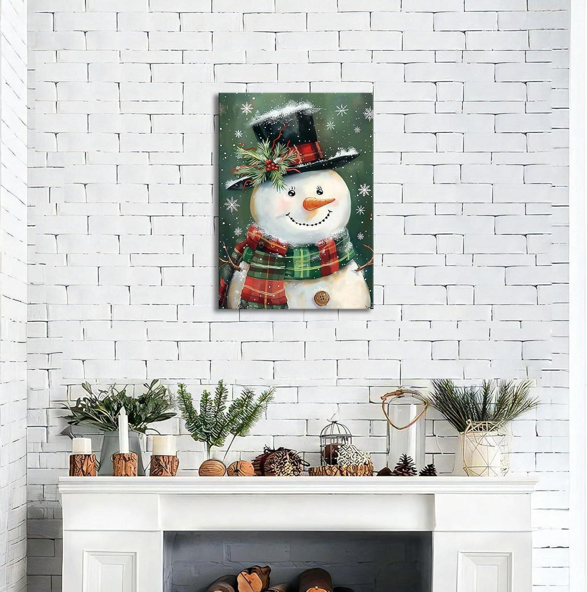 Weihnachten Leinwandbild Schneemann mit Zylinder Hut Wanddeko 40x60cm