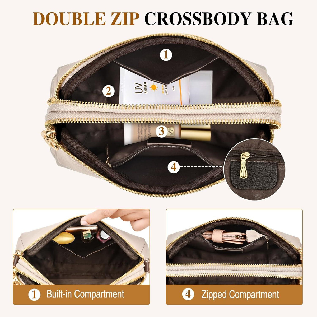 Kleine Damen Umhängetasche Leder Crossbody Handtasche Apricot