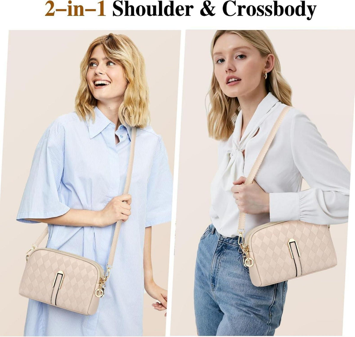 Kleine Damen Umhängetasche Leder Crossbody Schultertasche Apricot