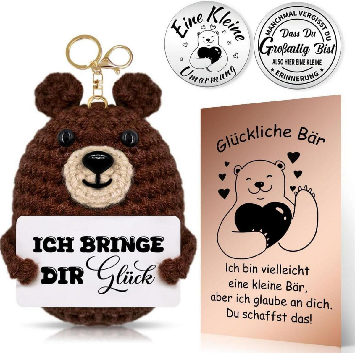 MQIAN Pocket Hug Glücklicher Bär Schlüsselanhänger Positives Denken