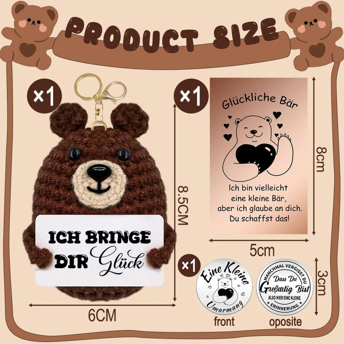 MQIAN Pocket Hug Glücklicher Bär Schlüsselanhänger Geschenk