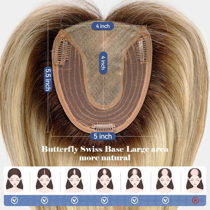 Echthaar Haarteil mit Pony, Ombré Braun Blond, 14 Zoll
