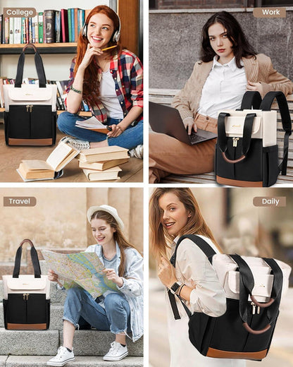 LOVEVOOK Damen Rucksack 15,6 Zoll - Beige, Schwarz, Braun