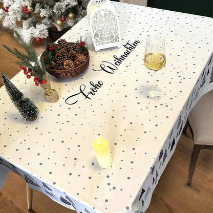 Wasserabweisende Weihnachtstischdecke 140x240 - Schneeflocke & Tannenbaum