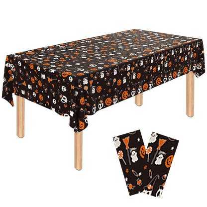 2x Halloween Tischdecke Kürbis Schädel Schwarz Folie