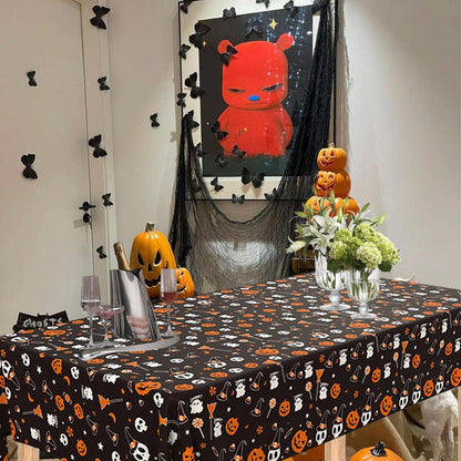 2x Halloween Tischdecke Kürbis Schädel Schwarz Folie