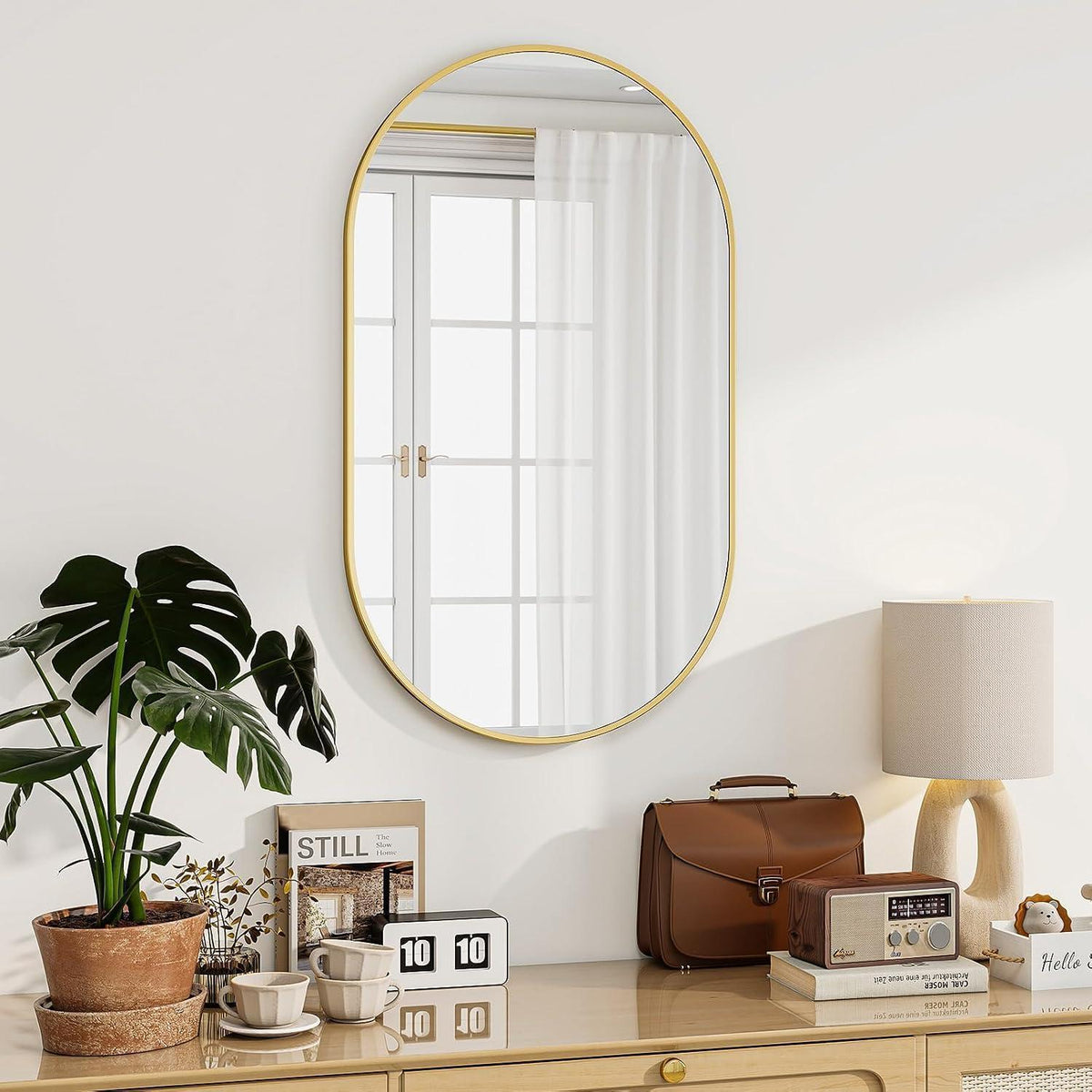 Ovaler Wandspiegel 43x76cm – Gehärtetes Glas, Gold