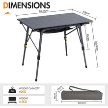 Faltbarer Campingtisch Aluminium höhenverstellbar 90x53cm Grau