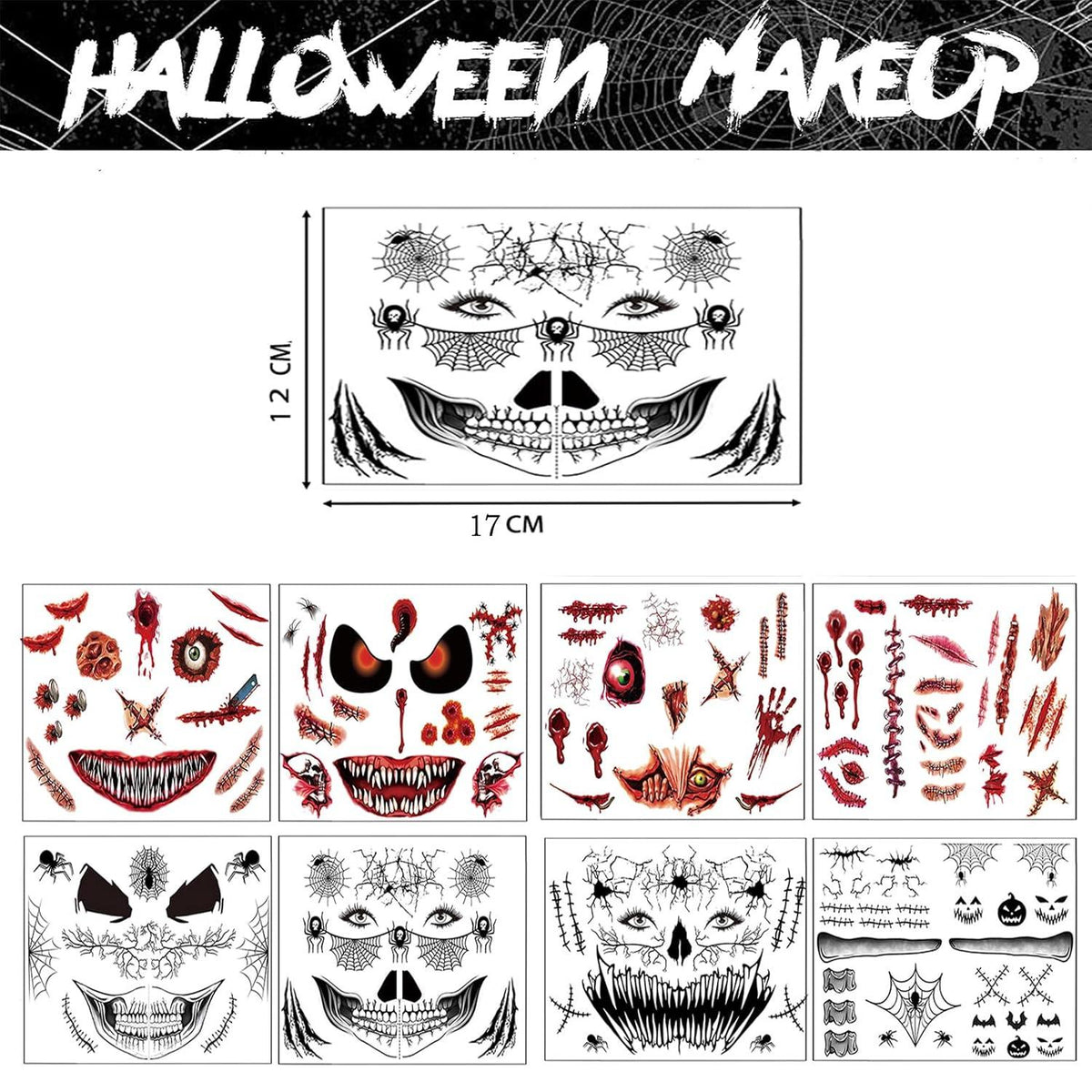 8er Set Halloween Narben Tattoo Gesicht Make Up Kit