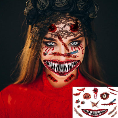 Halloween Narben Tattoo Set Skelett Vampire Clown Totenkopf 8