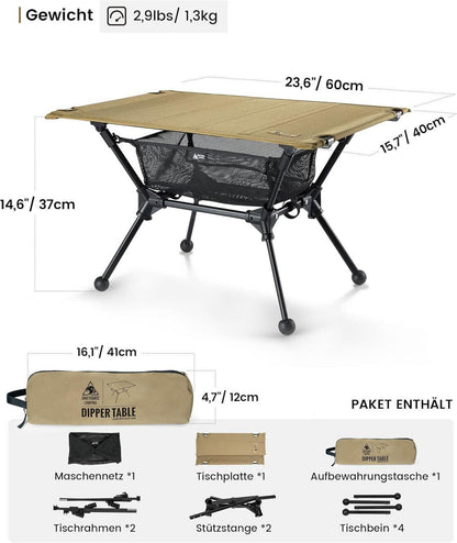 Faltbarer Campingtisch mit Tragetasche und Netztasche 60 x