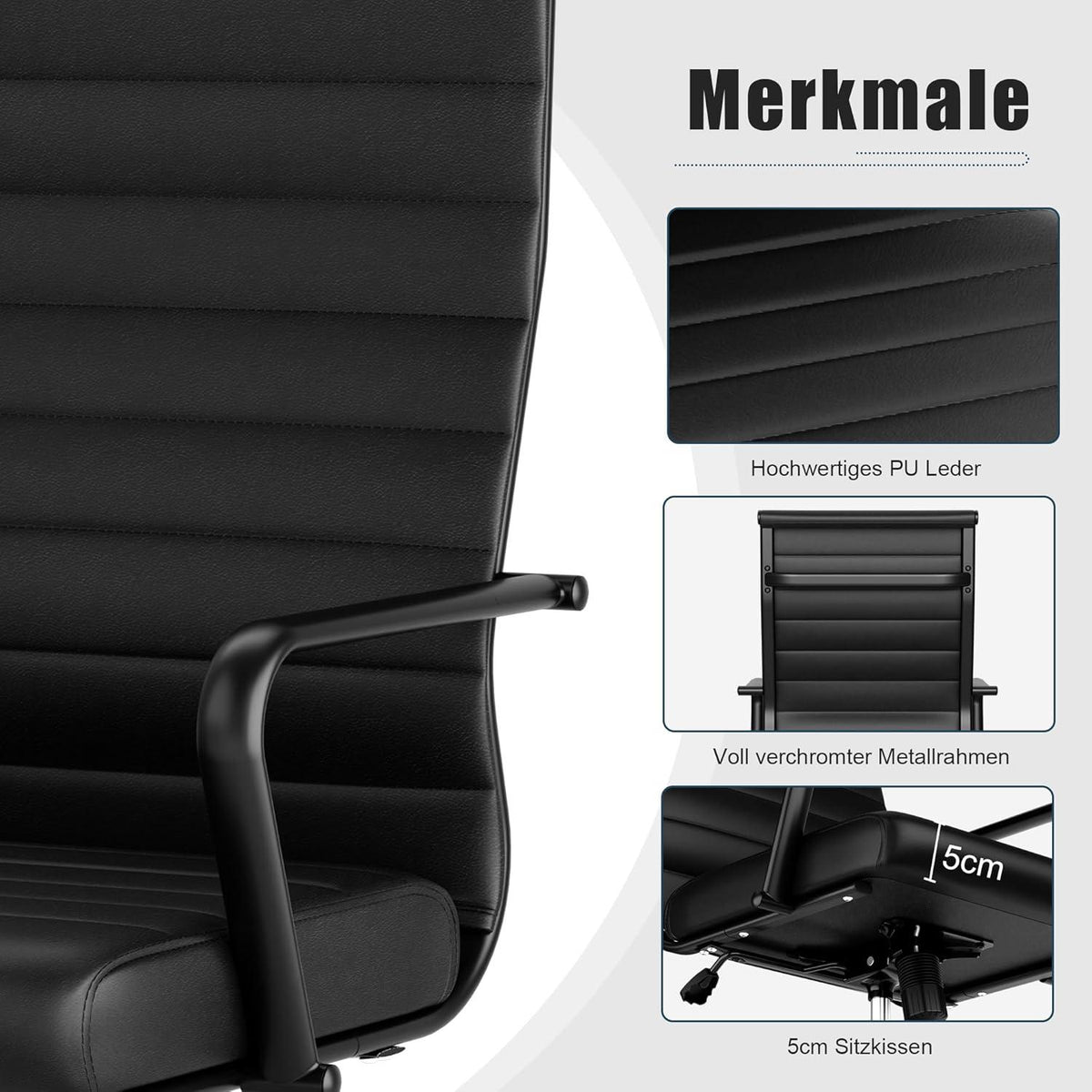 Bürostuhl Ergonomisch mit Wippfunktion Schwarz PU Leder