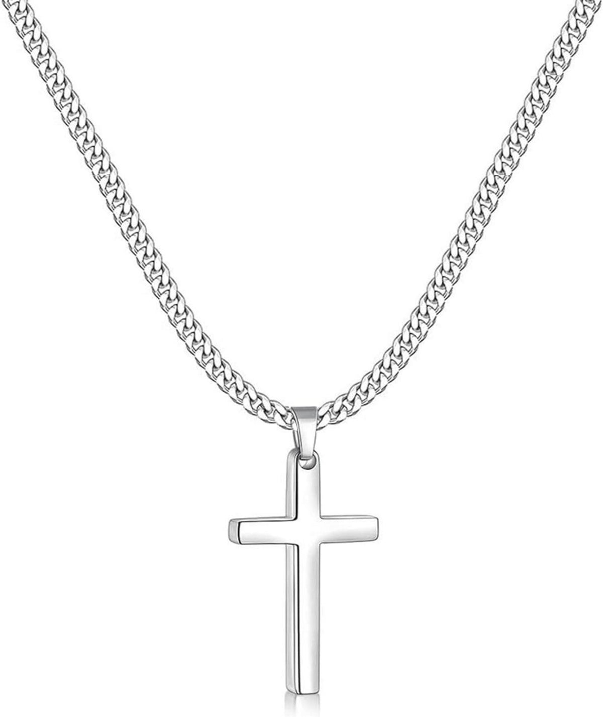 Kreuz Kette Herren Edelstahl Silber Anhänger Halskette 28*15mm 55cm