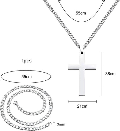 Herren Kreuzkette Silber Edelstahl Anhänger Halskette 55cm
