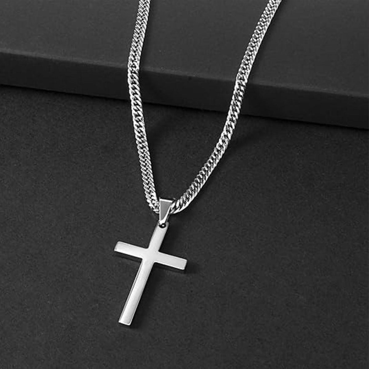 Edelstahl Kreuz Halskette Silber 45*25mm 55cm