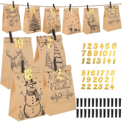 Adventskalender zum Befüllen 2026, Braun, 24 Tüten mit