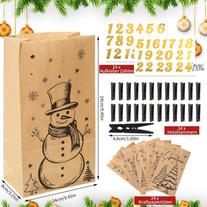 Adventskalender zum Befüllen 2024, Braun, 24 Tüten mit