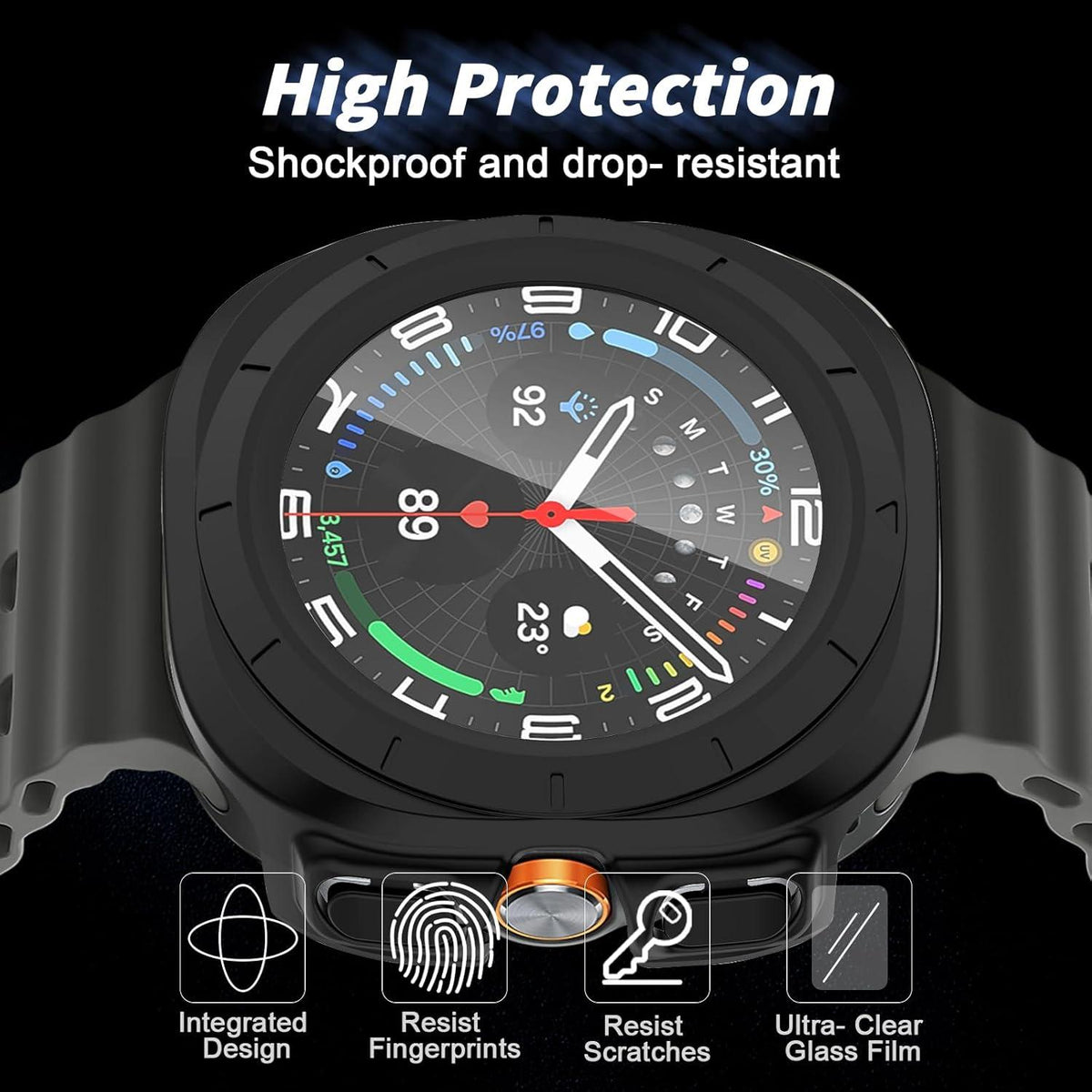 Schutzhülle für Samsung Galaxy Watch 7 Ultra 47MM Schwarz Transparent
