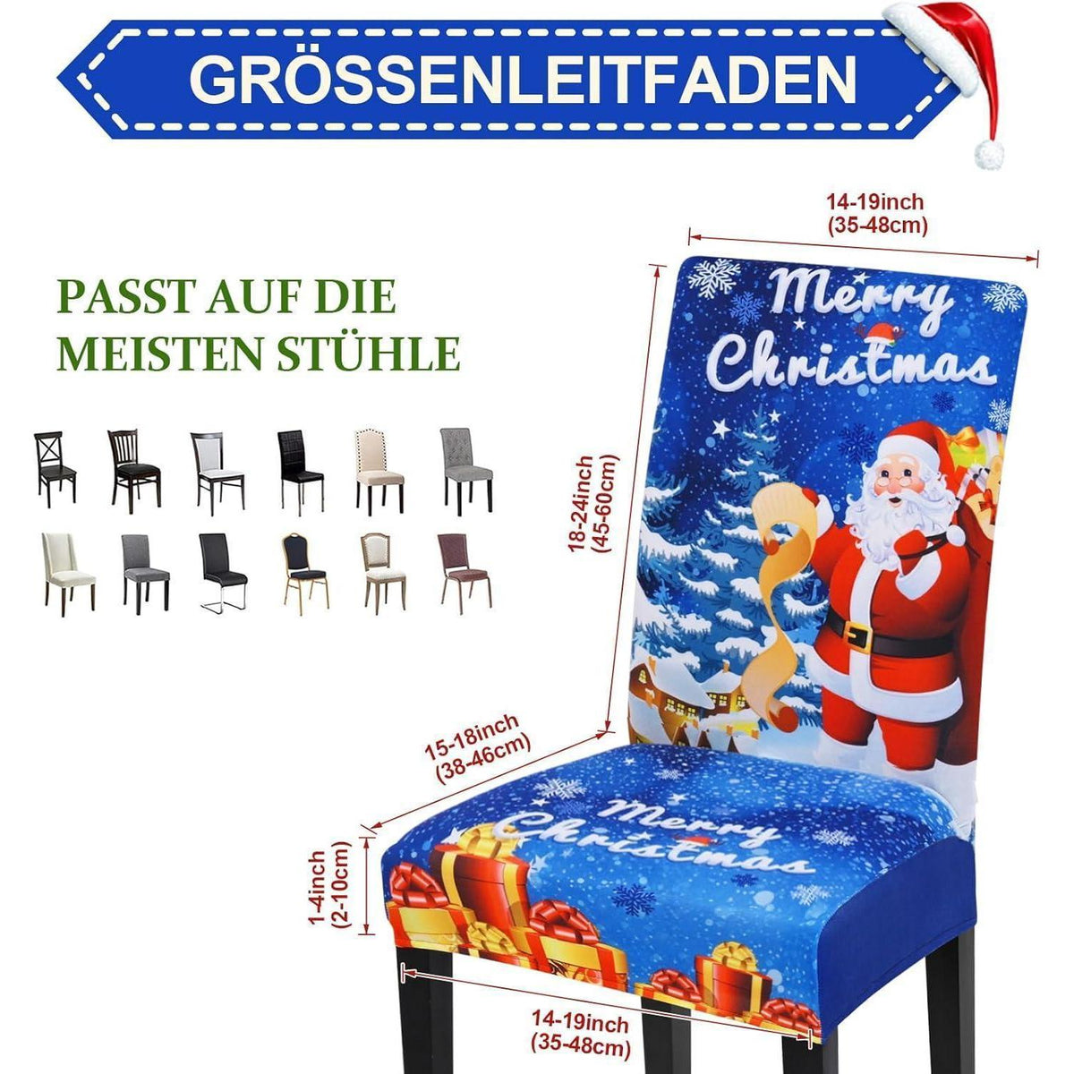 Stretch Stuhlhussen 6er Set | Weihnachten | Blau | Esszimmer & Party