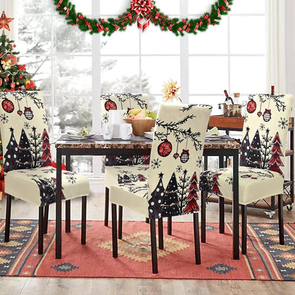 Weihnachts Stuhlhussen 6er Set - Elastisch & Waschbar