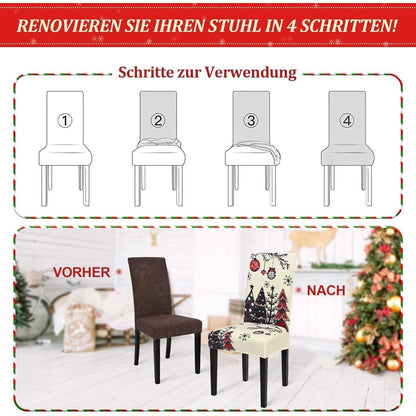 Weihnachts Stuhlhussen 6er Set - Elastisch & Waschbar