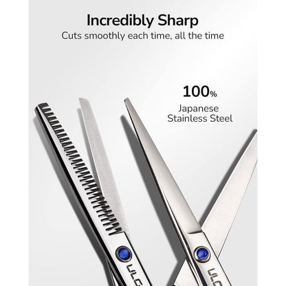 Professionelles Haarschneidescheren Set mit Ausdünnungsschere 6,5 Zoll Blau