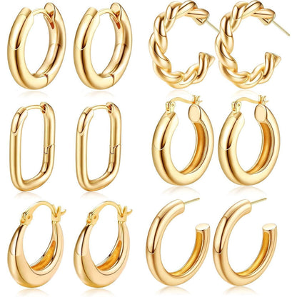 6 Paar Goldene Creolen Ohrringe Set vergoldet