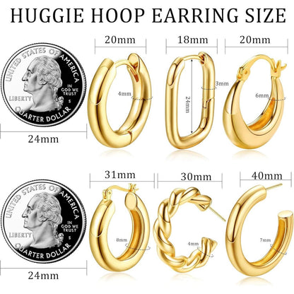6 Paar Goldene Creolen Ohrringe Set vergoldet