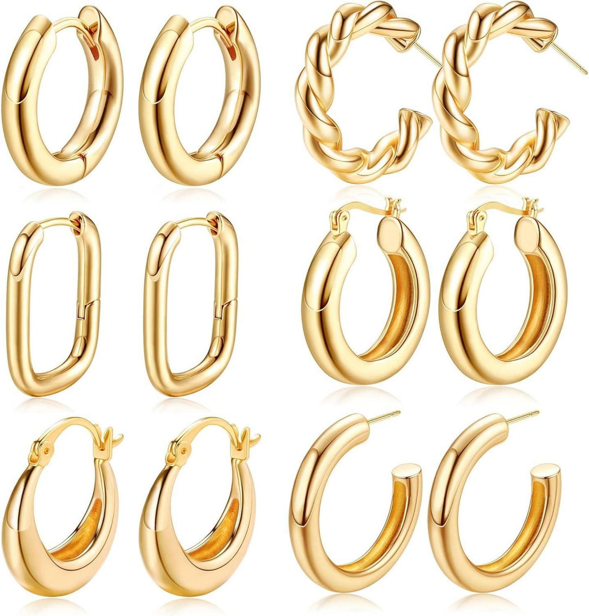 Goldene Creolen Set Damen Ohrringe 14K Vergoldet Hypoallergenic Chunky