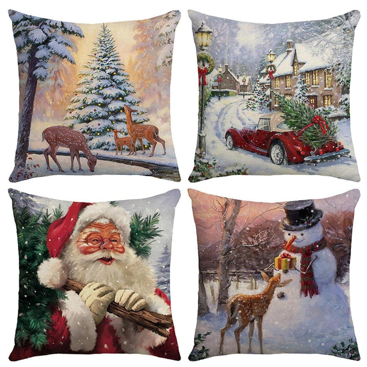 4 Weihnachtskissenbezüge 45x45cm Leinen Winterdeko