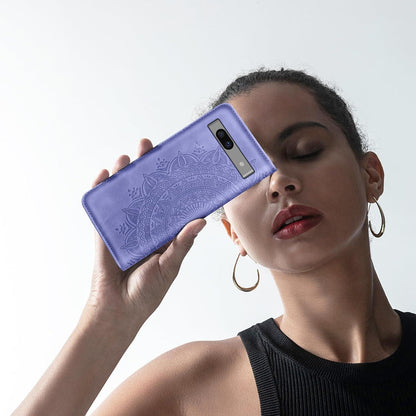 Google Pixel 7A Lederhülle Handyhülle Wallet PU Prägung Schutzhülle Lila