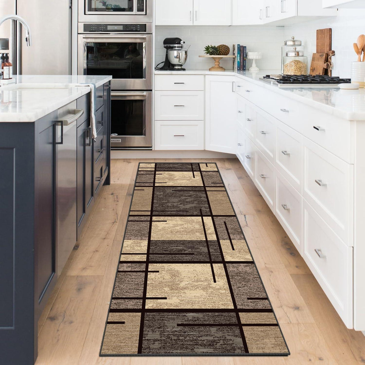 Rutschfester Teppichläufer 60x150 cm Modernes Design Beige Karo