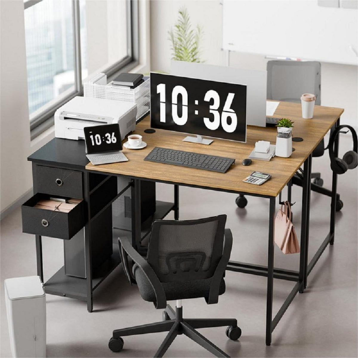 Schreibtisch mit Schubladen & Kopfhörerhalter, Vintage Braun/Schwarz, 120x60cm