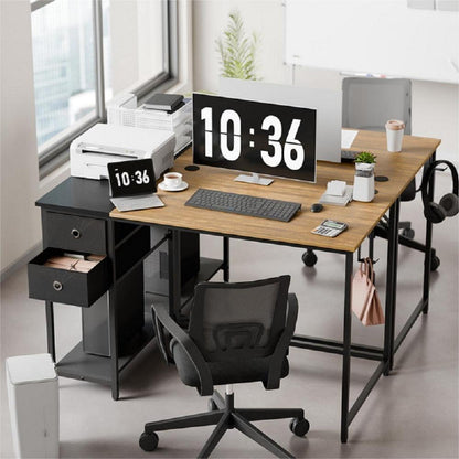 Schreibtisch mit Schubladen & Kopfhörerhalter, Vintage Braun/Schwarz, 120x60cm