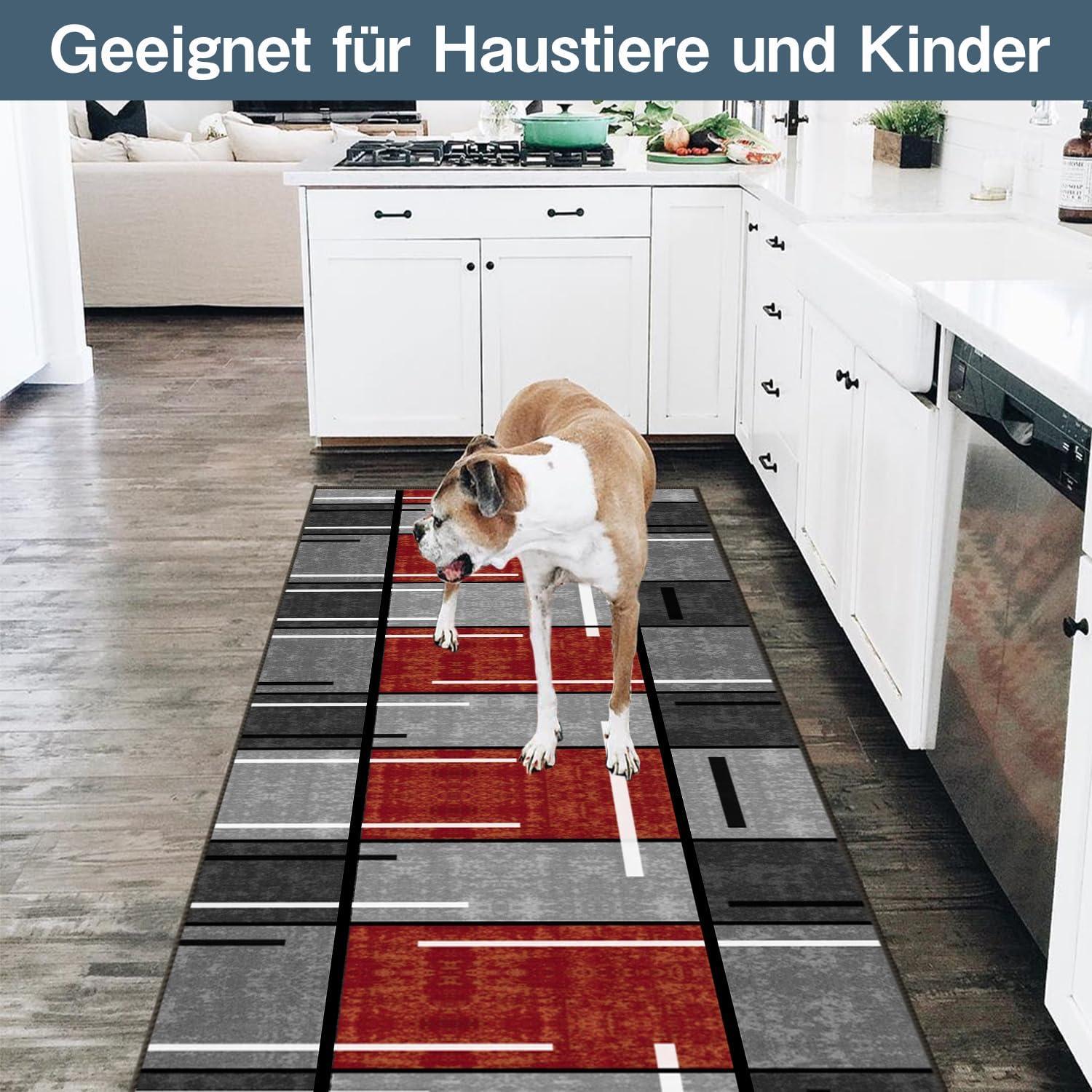 Modern Langflor Teppichläufer 80x120cm rutschfest waschbar Rot Karo