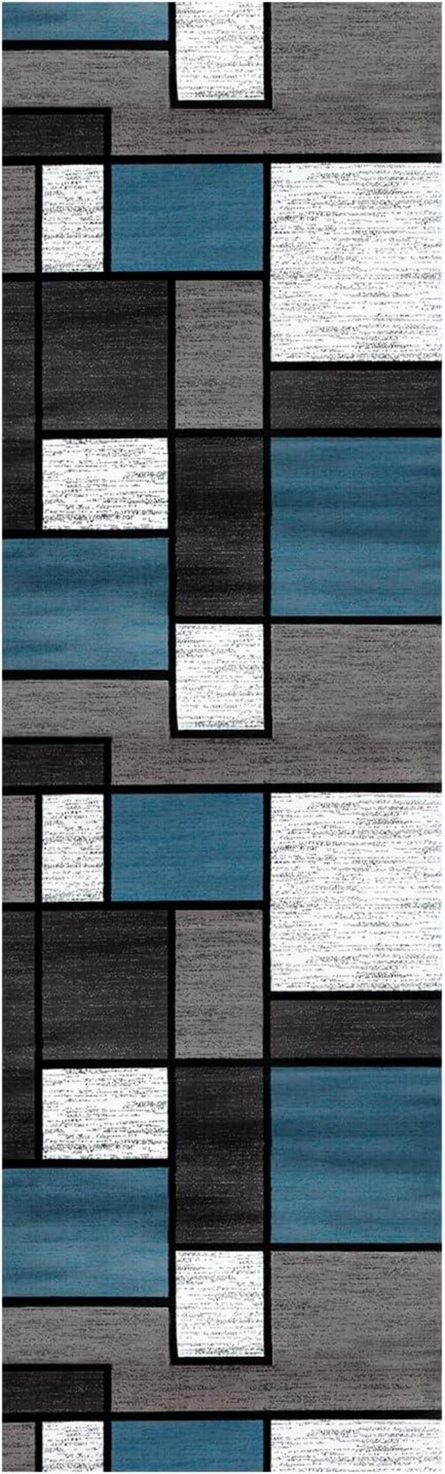Teppich Läufer Flur rutschfest 60x200cm Blau Kariert modern
